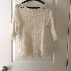 LOFT adorable white fringe sweater!
